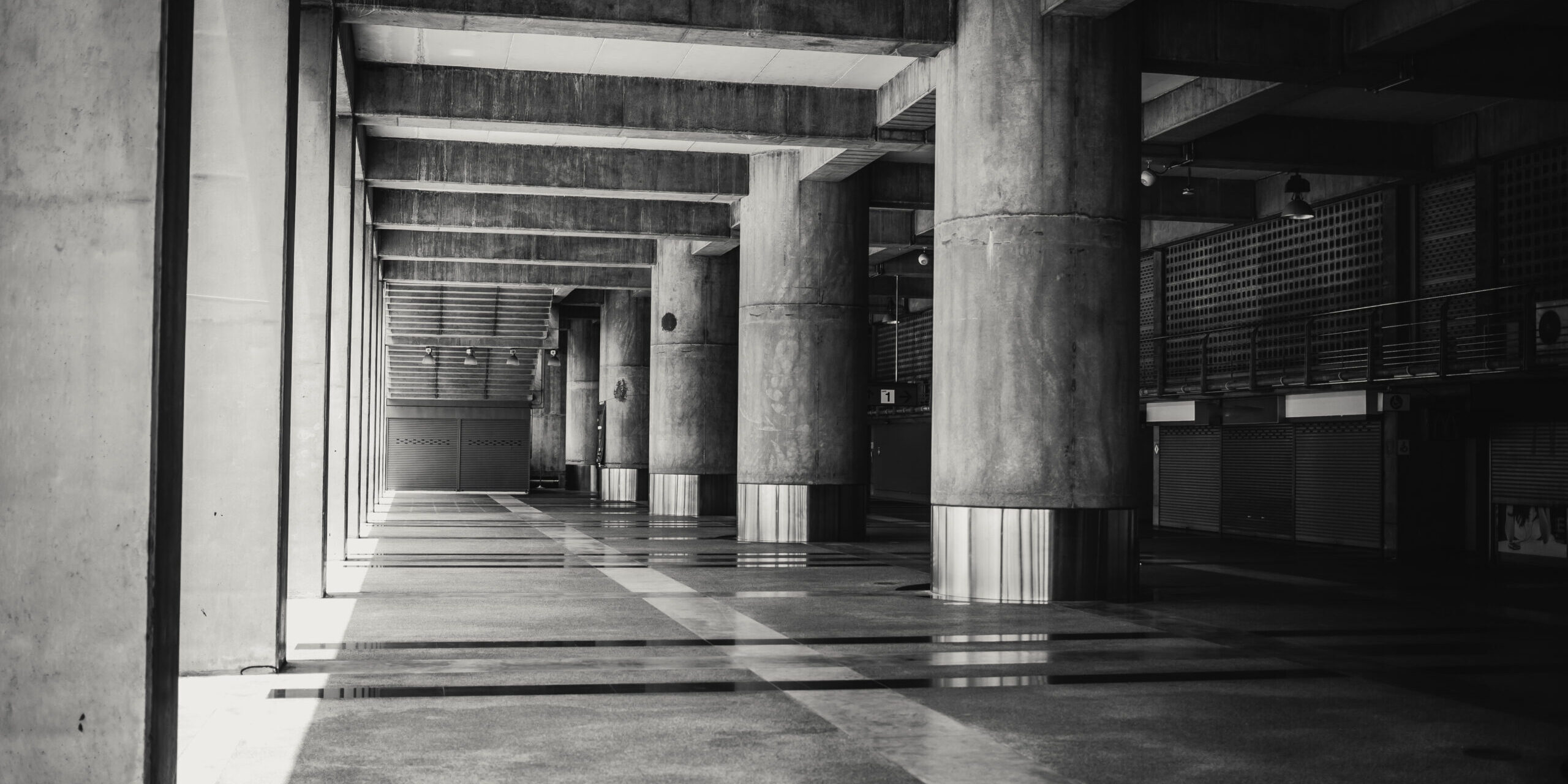 concrete building hall structure in dark vintage tone.